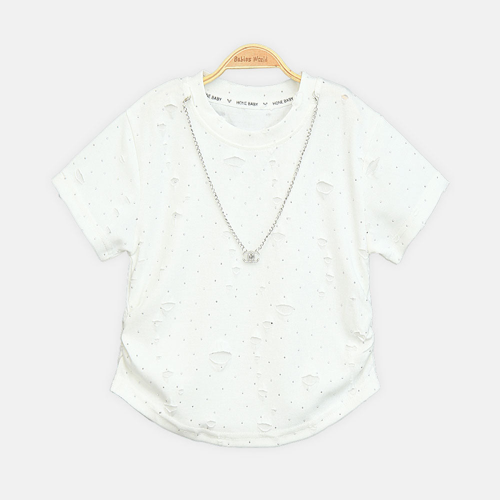 Girls Distressed White Glamour Tee