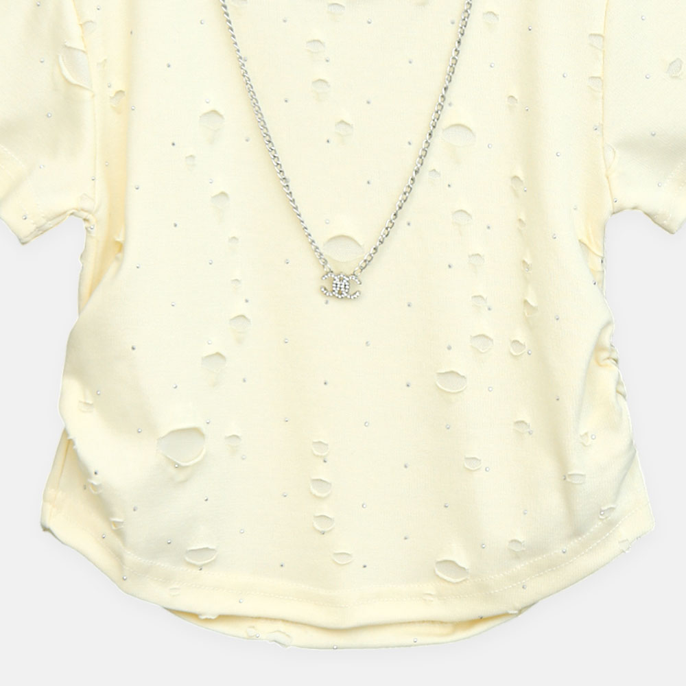 Girls Distressed Cream Glamour Tee