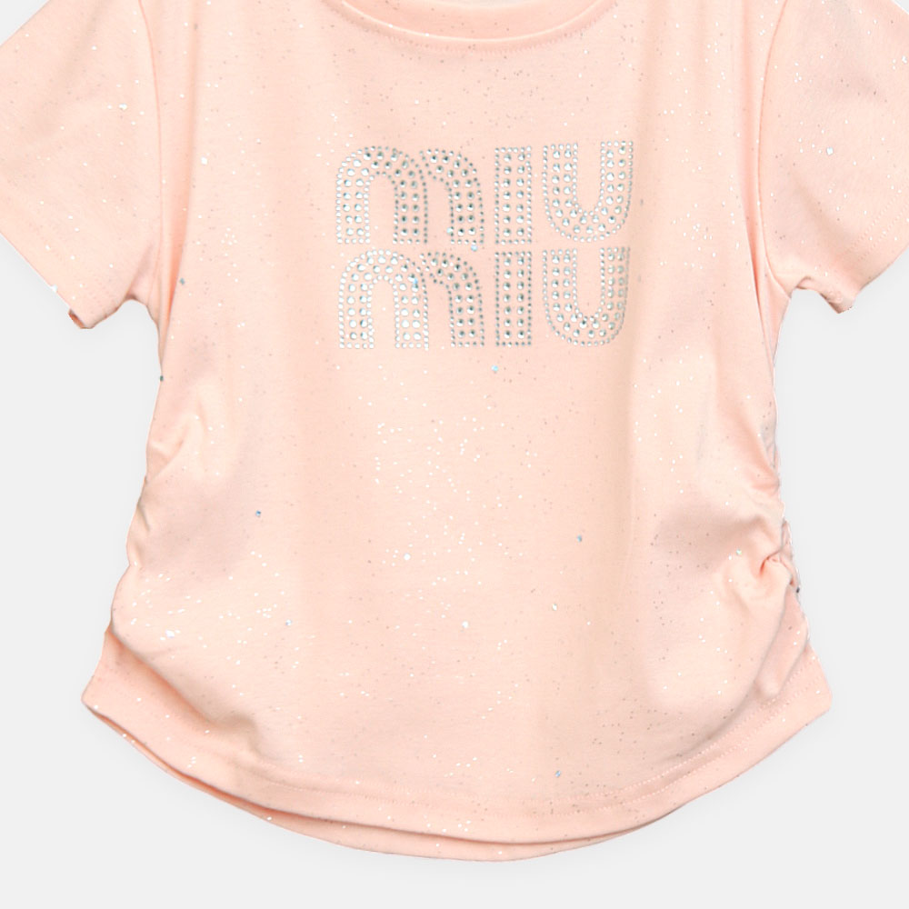 Girls Peach Miu Miu Inspired Rhinestone Tee