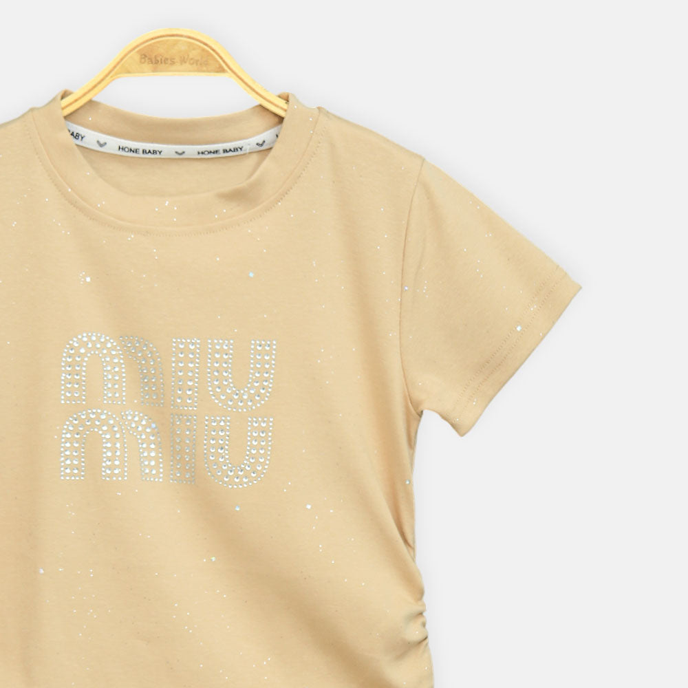 Girls Camel Miu Miu Inspired Rhinestone Tee