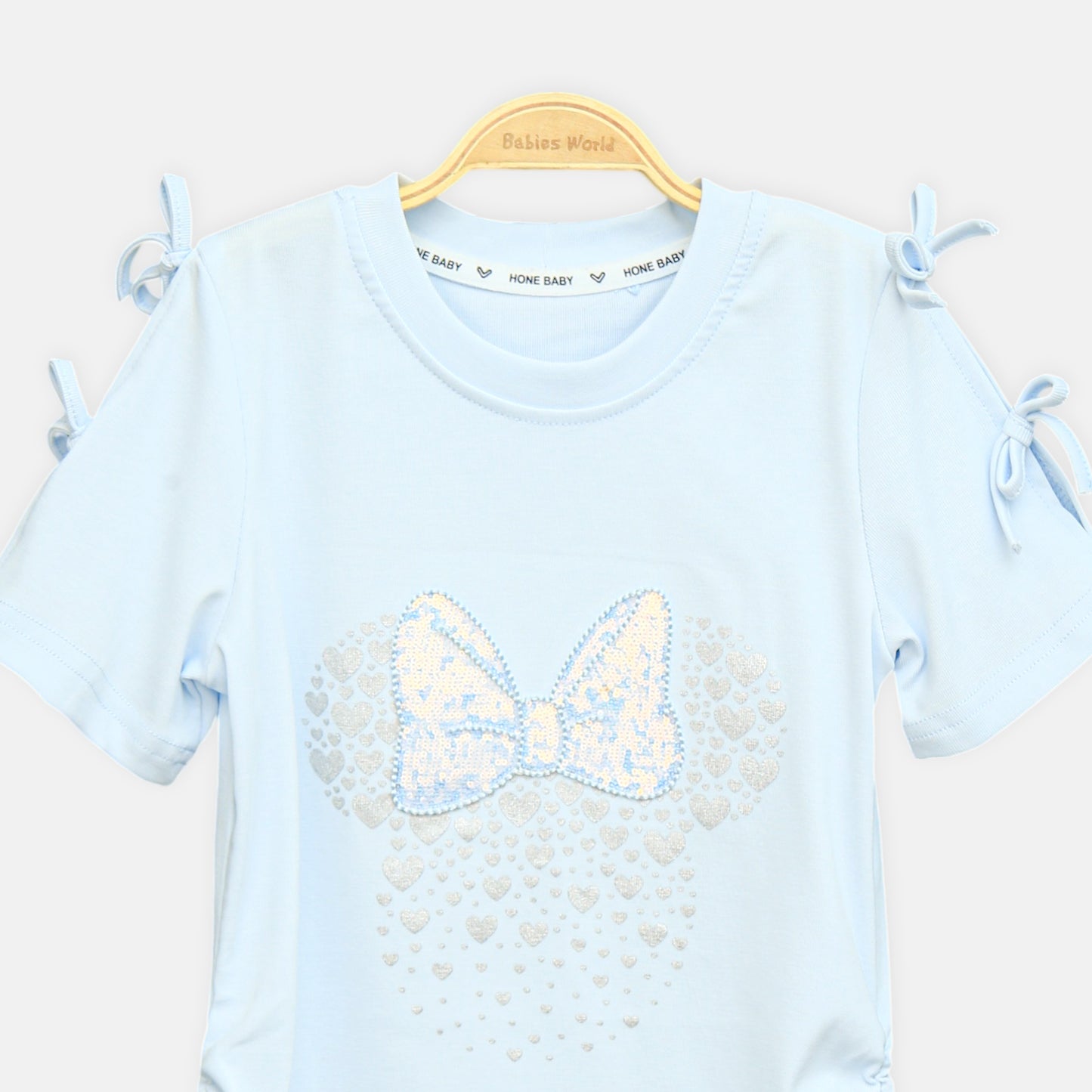 Sky Blue Sequin Bow Top