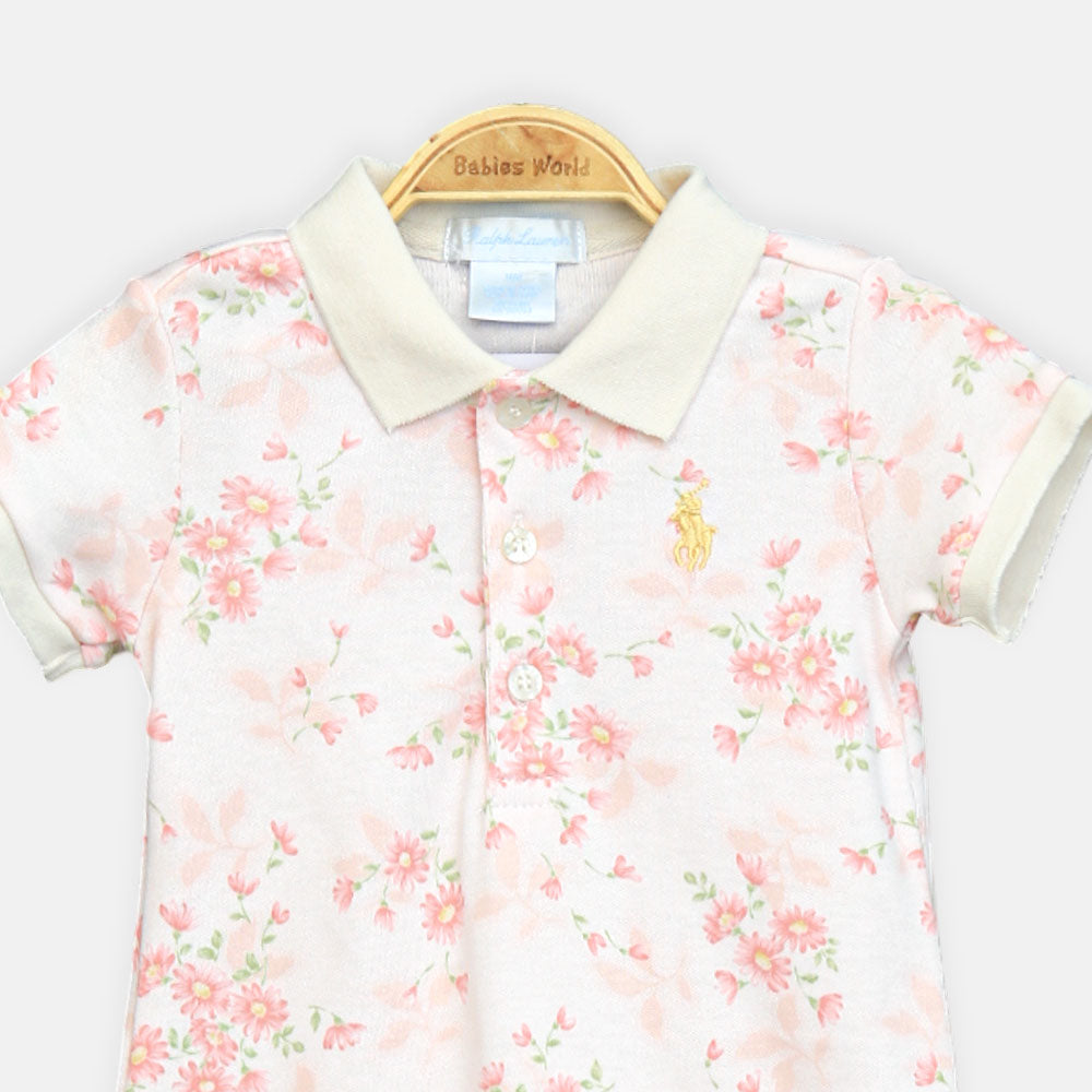 Girl Khaki Floral Polo Top