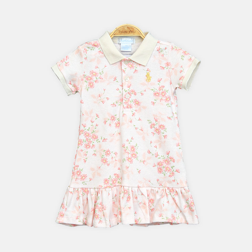 Girl Khaki Floral Polo Top