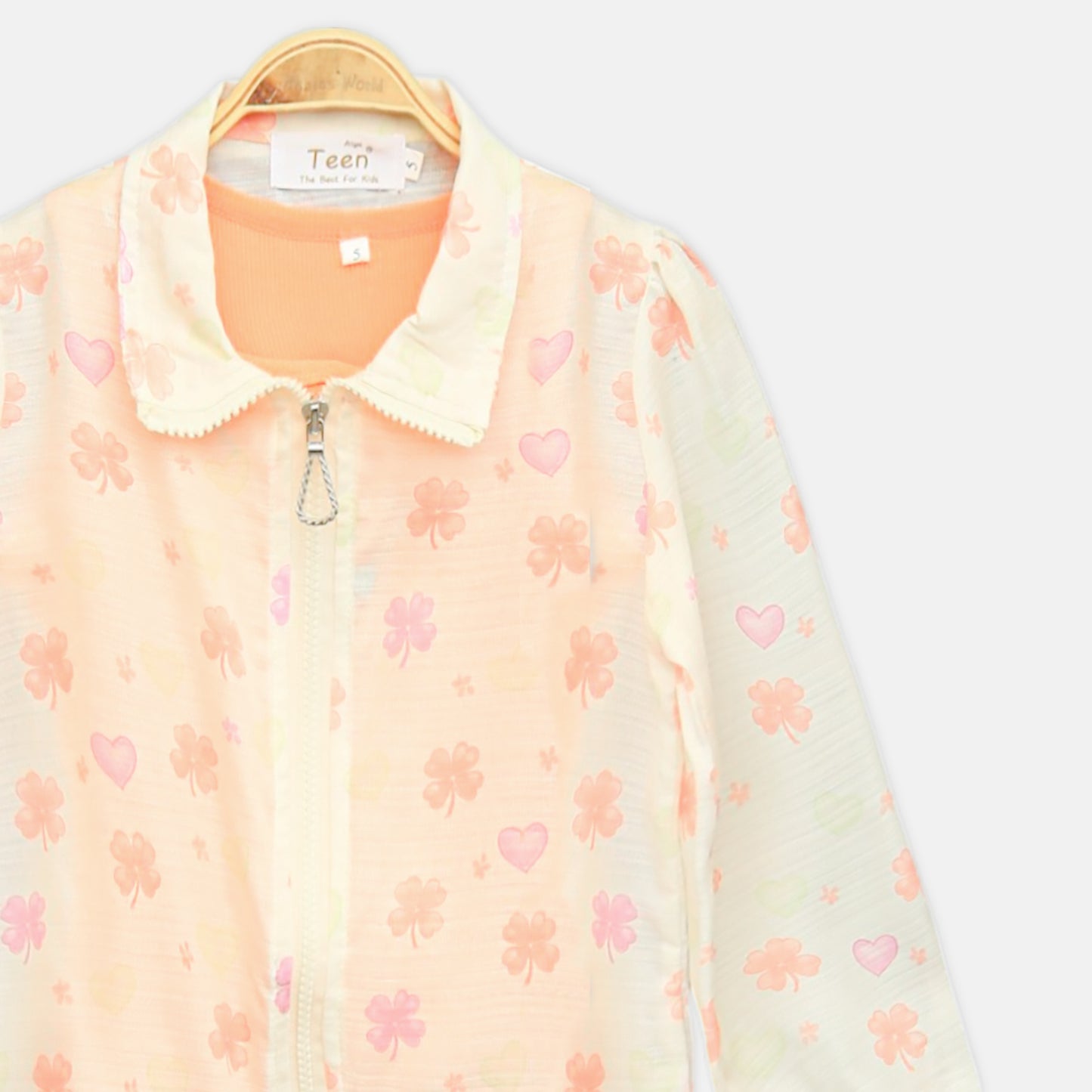 Cream Printed Zipper Top