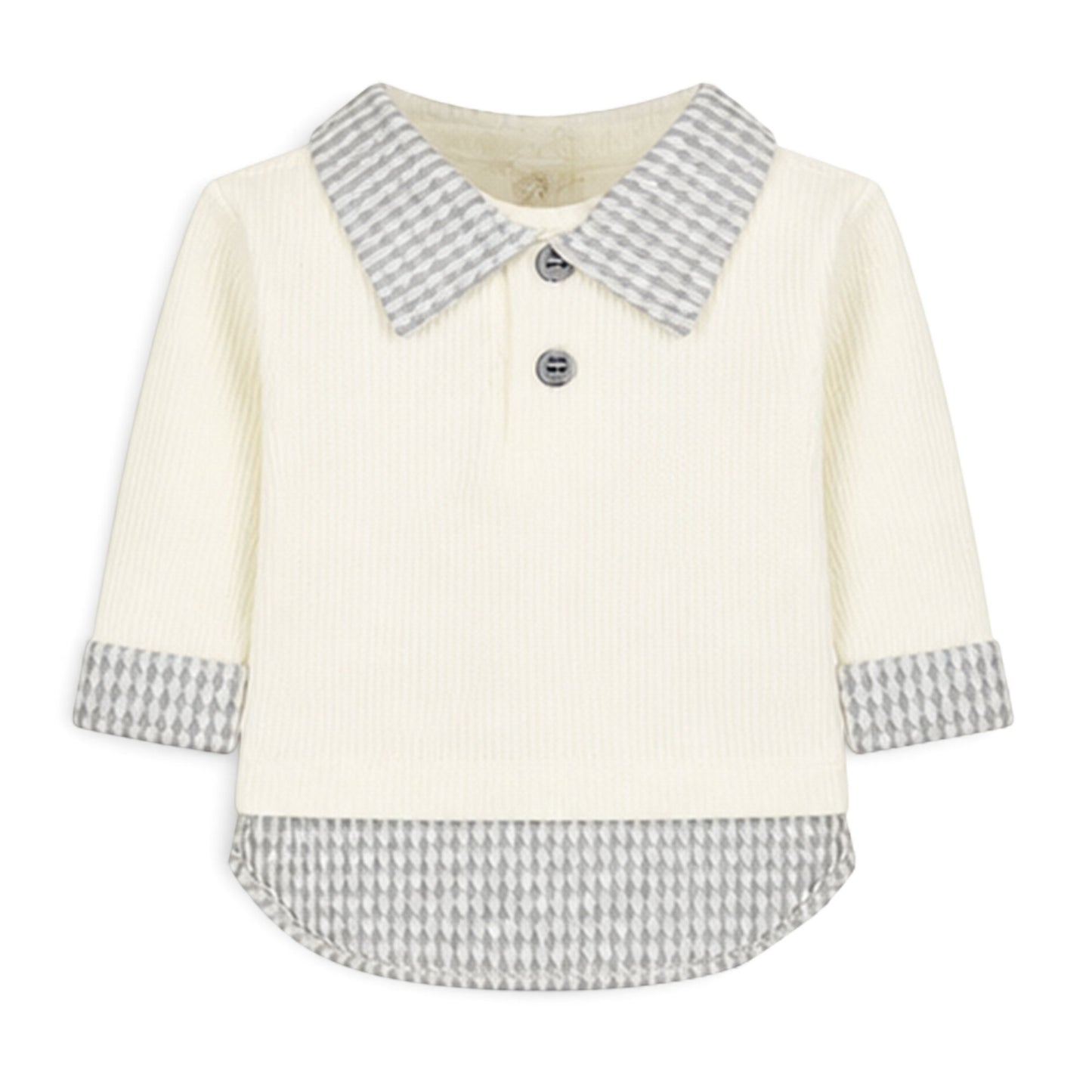 CREAM AND GREY CHECKERED COLLAR BABY BOY GIFT SET