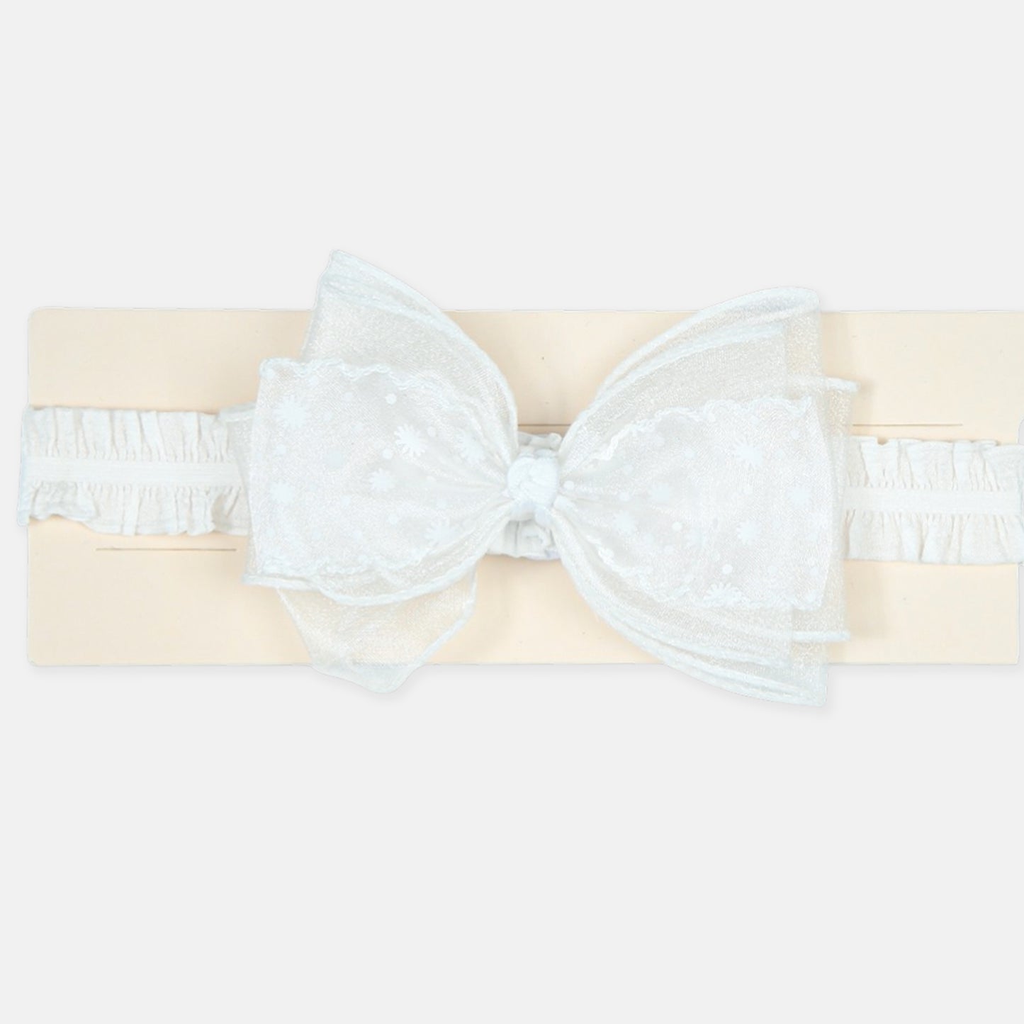 White Embroidered Bow Headband