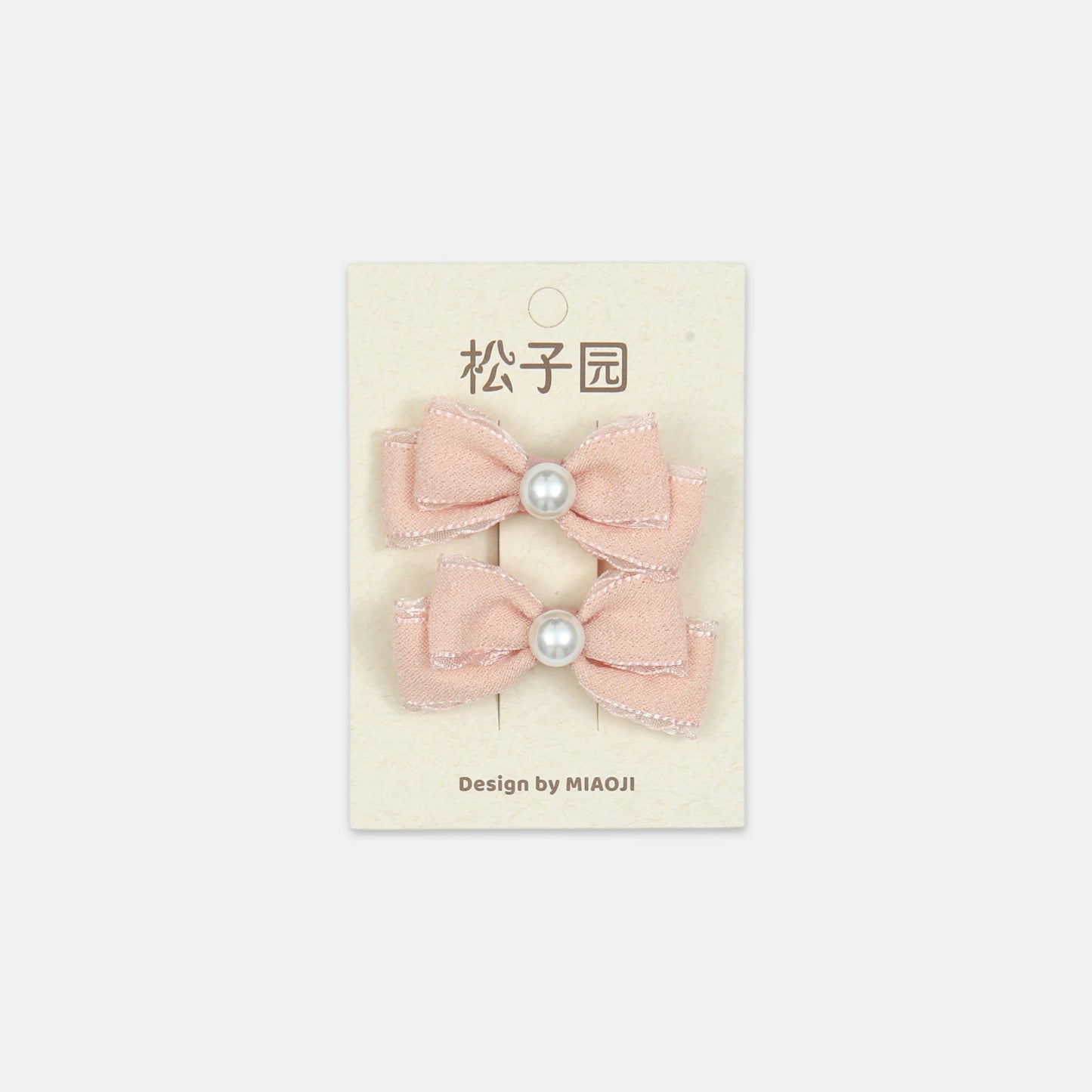 Pearl Accent Pink Ribbon Bow Hair Clips