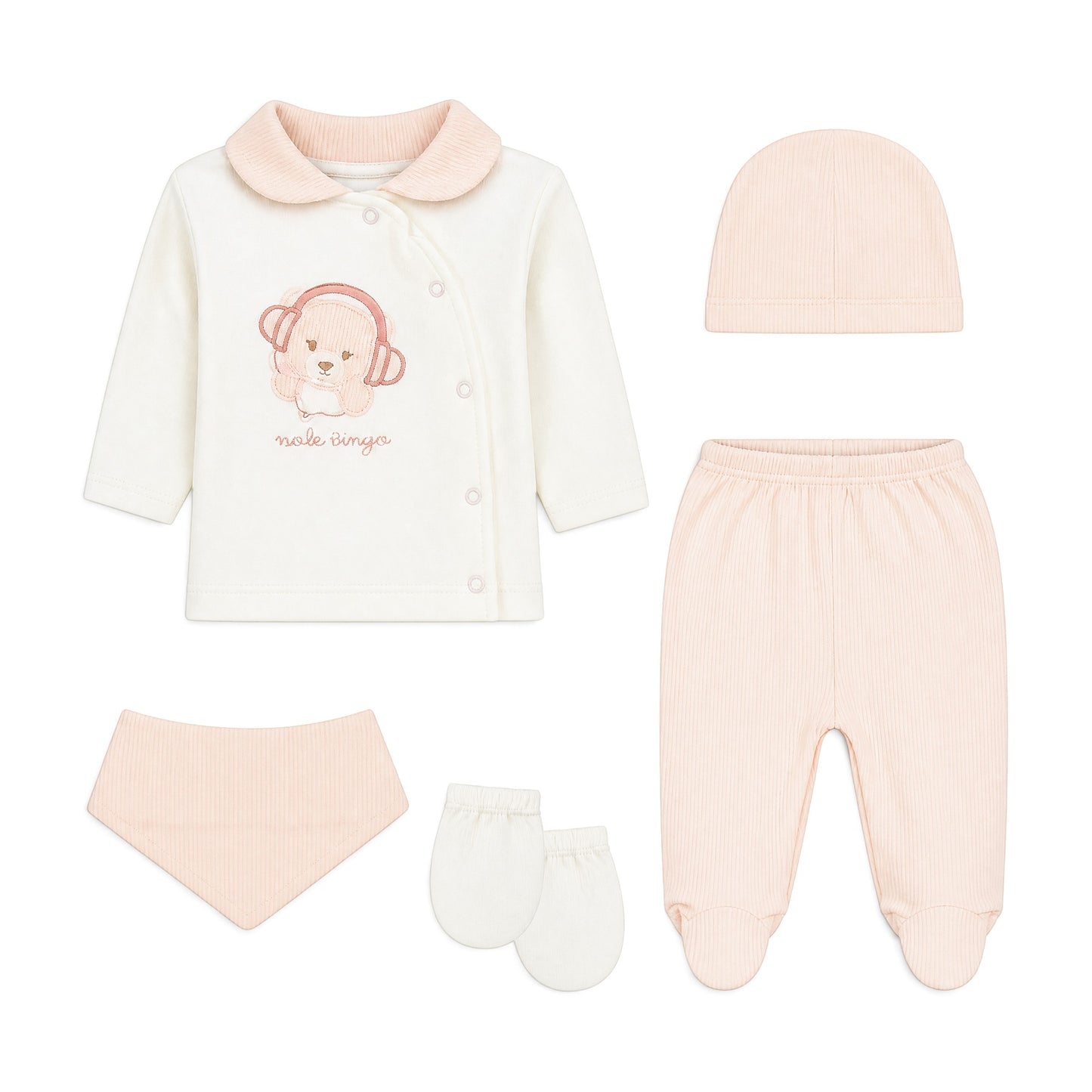 CREAM AND LIGHT PINK "ROCK SINGER" BEAR BABY GIRL GIFT SET