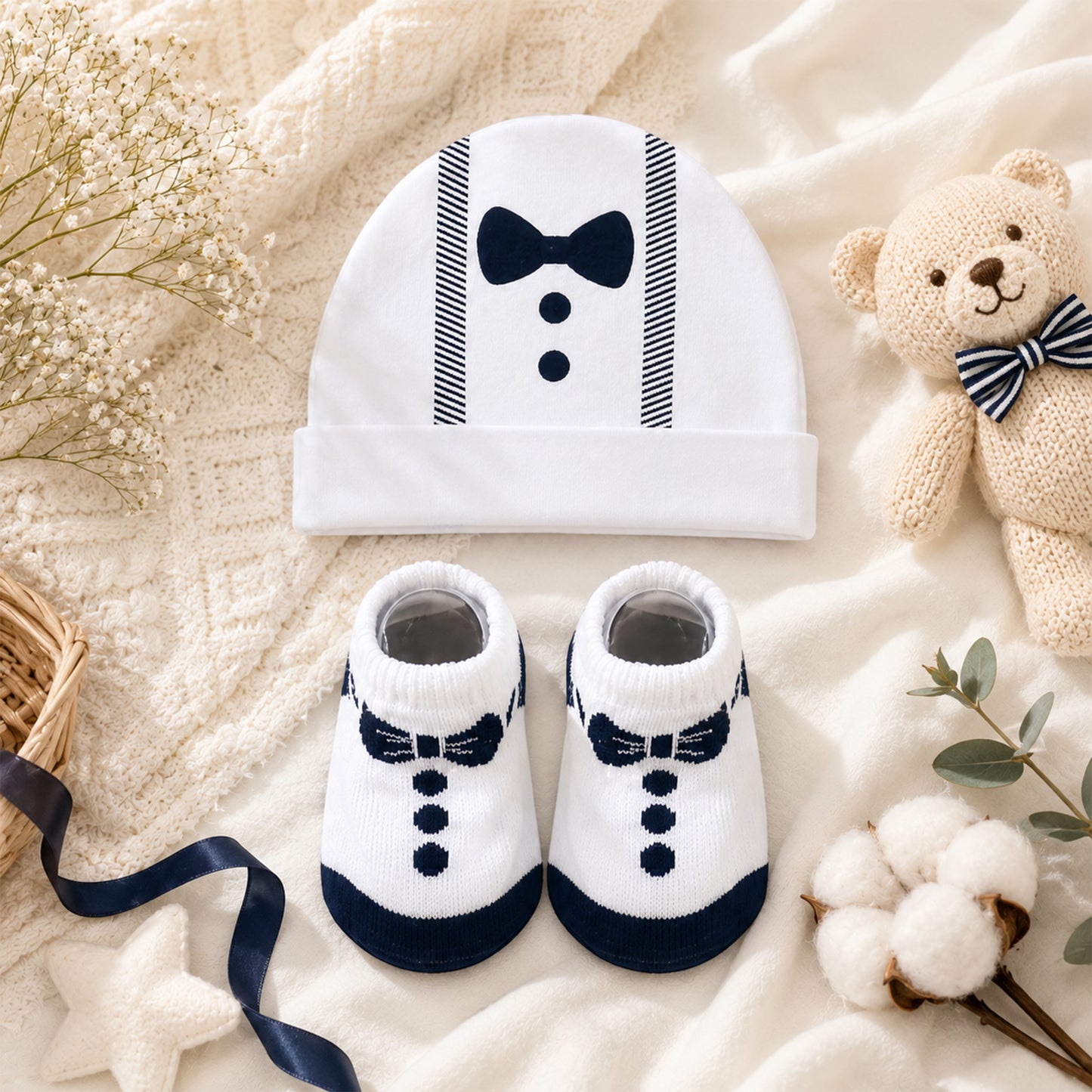 "TUXEDO" INFANT BOOTIES & CAP