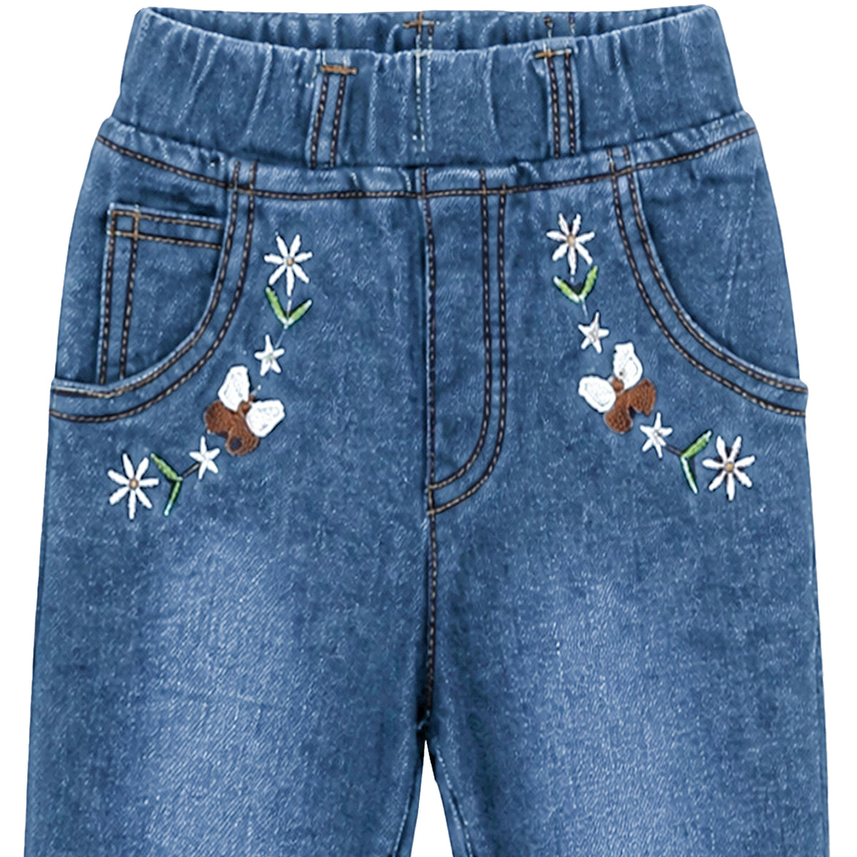 BABY GIRL LIGHT WASH EMBROIDERED DENIM JEANS (CAPRI)