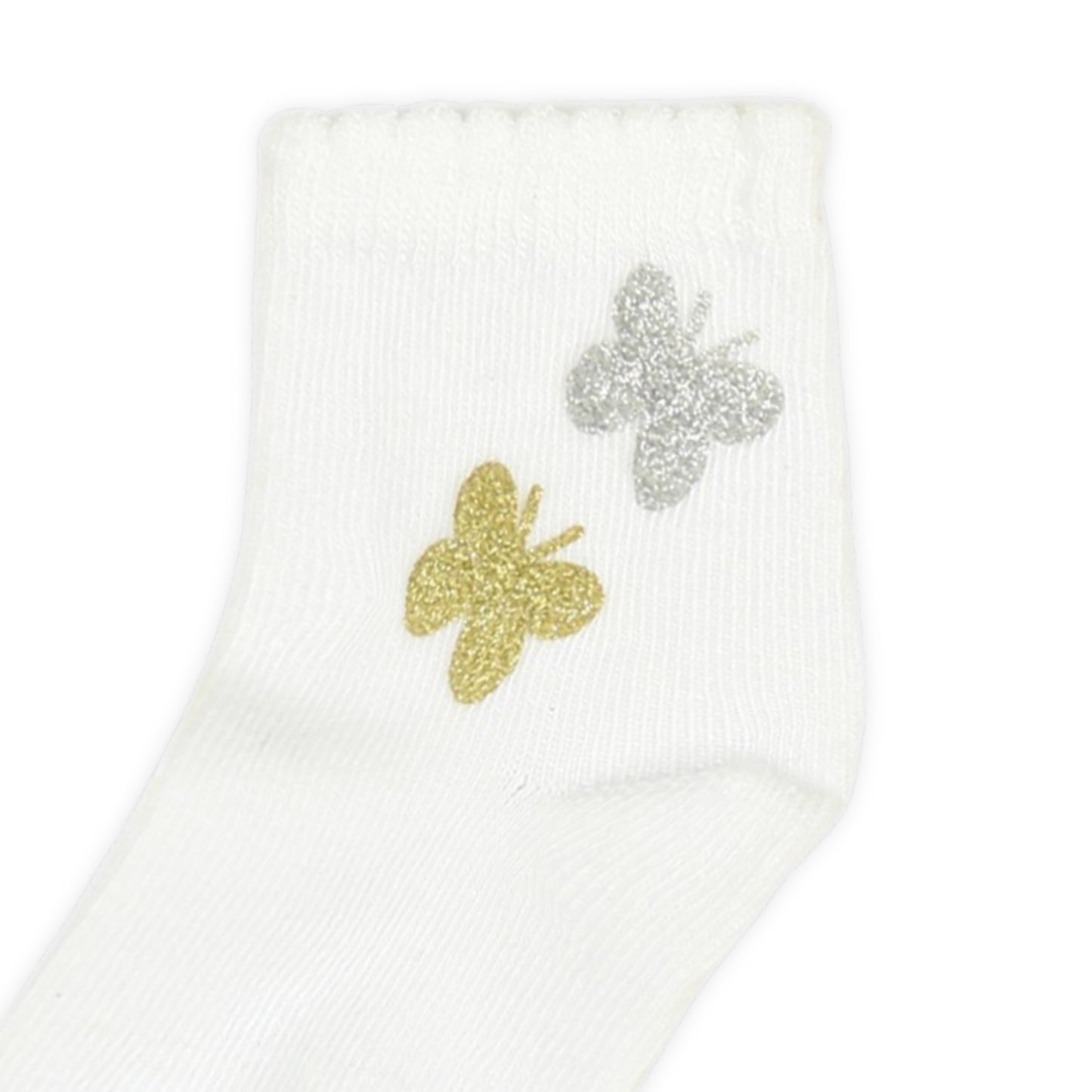 WHITE BUTTERFLY MOTIF GIRL SOCKS PK-2