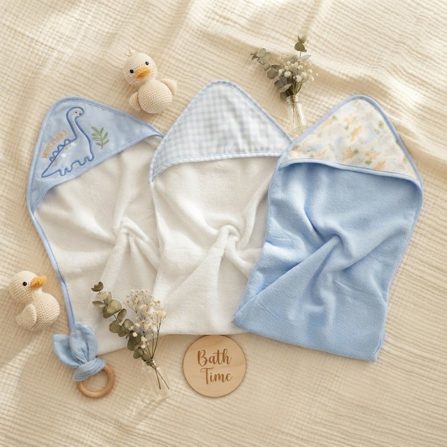 BLUE ASSORTMENT BATH TOWEL PK-3 & 3 FACE TOWELS