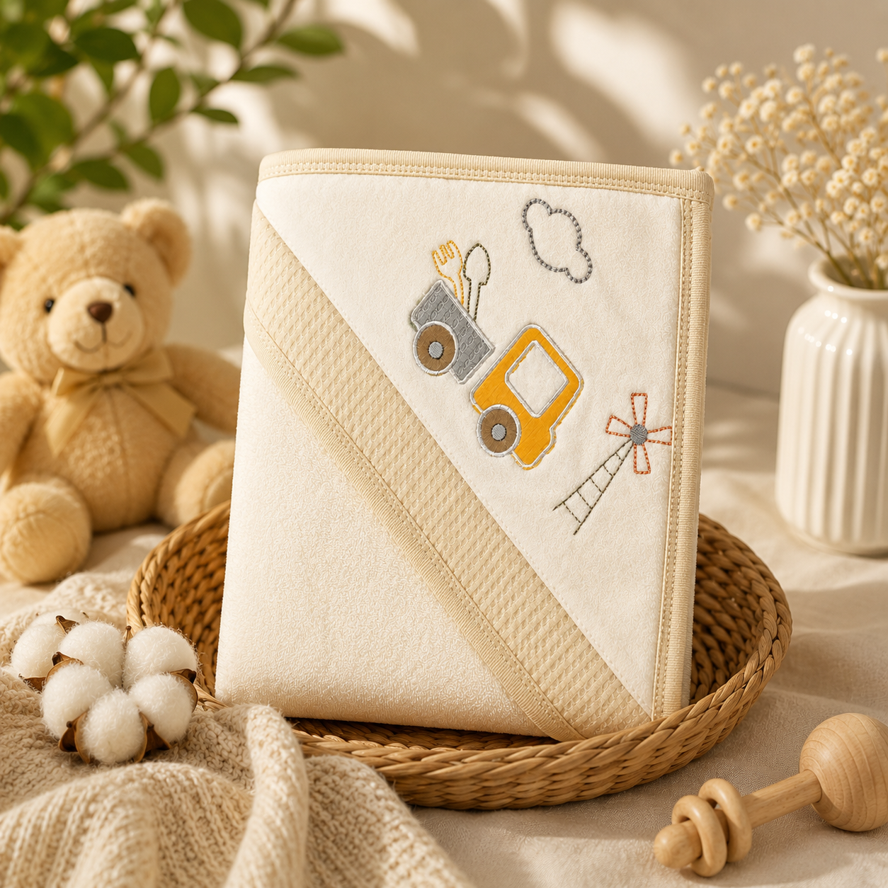 TRUCK AND WINDMILL HOODED BATH TOWEL