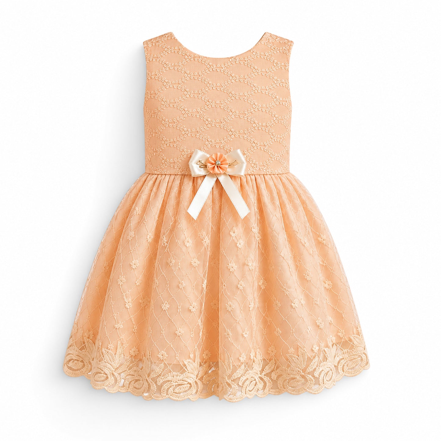 PEACH LACE BABY GIRL FANCY FROCK GIFT SET