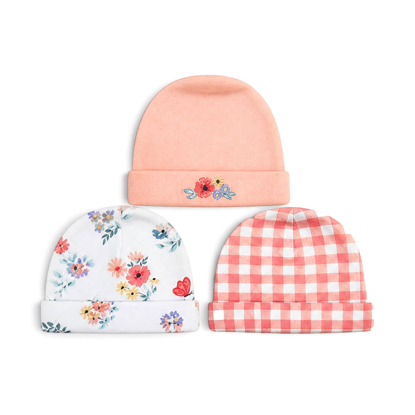 FLORAL INFANT BABY CAPS PK-3