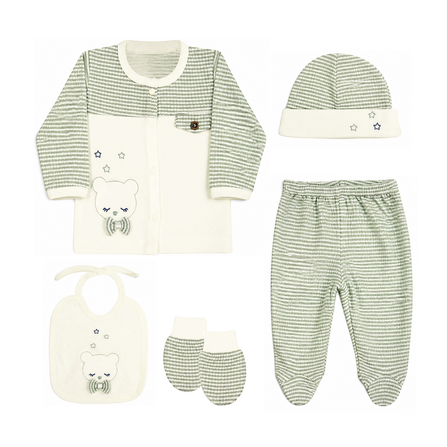 SAGE GREEN STRIPED BEAR BABY BOY GIFT SET