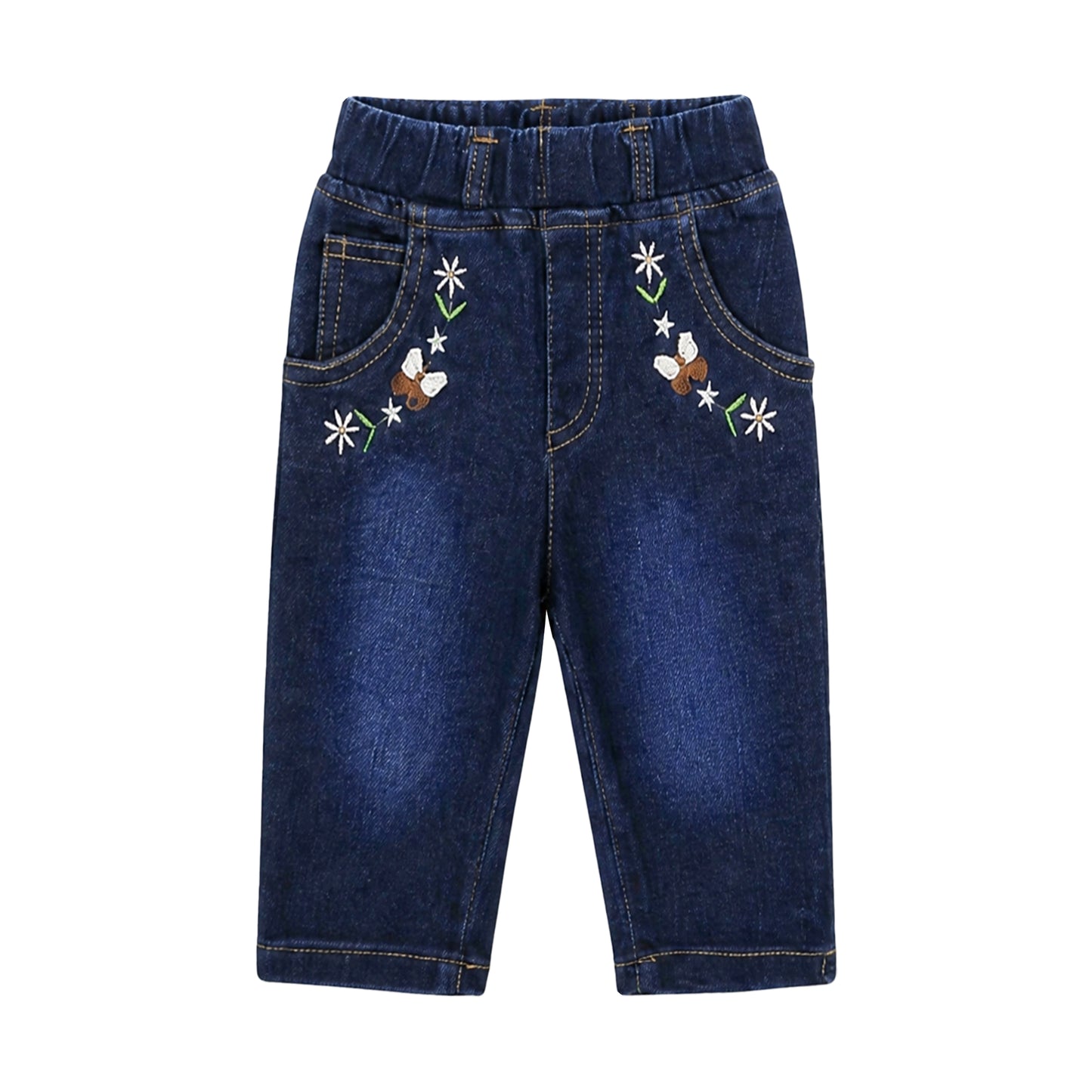 BABY GIRL DARK WASH EMBROIDERED DENIM JEANS (CAPRI)
