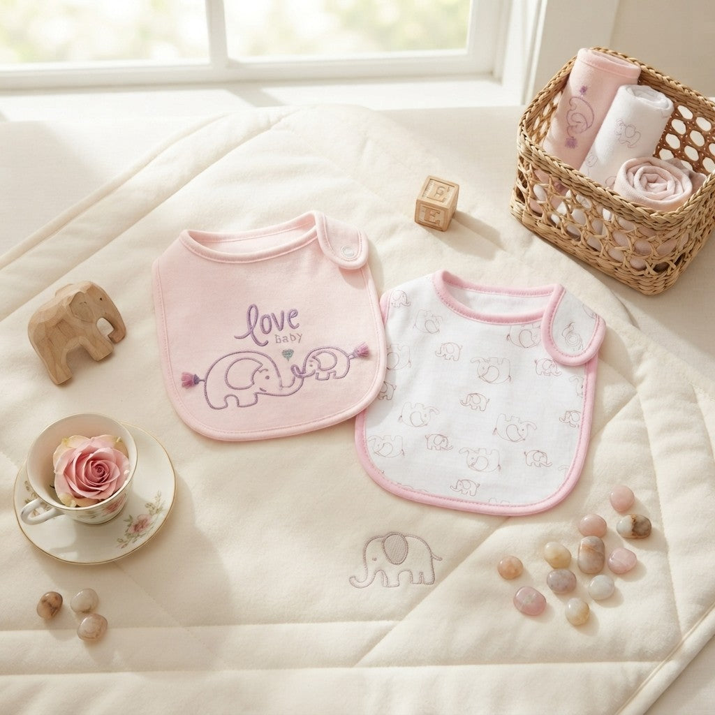 "LOVE BABY" ELEPHANT BIBS PK-2