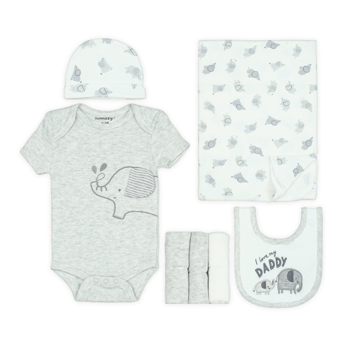 ELEPHANT DREAM 5-PIECE LAYETTE SET (GREY) BOY