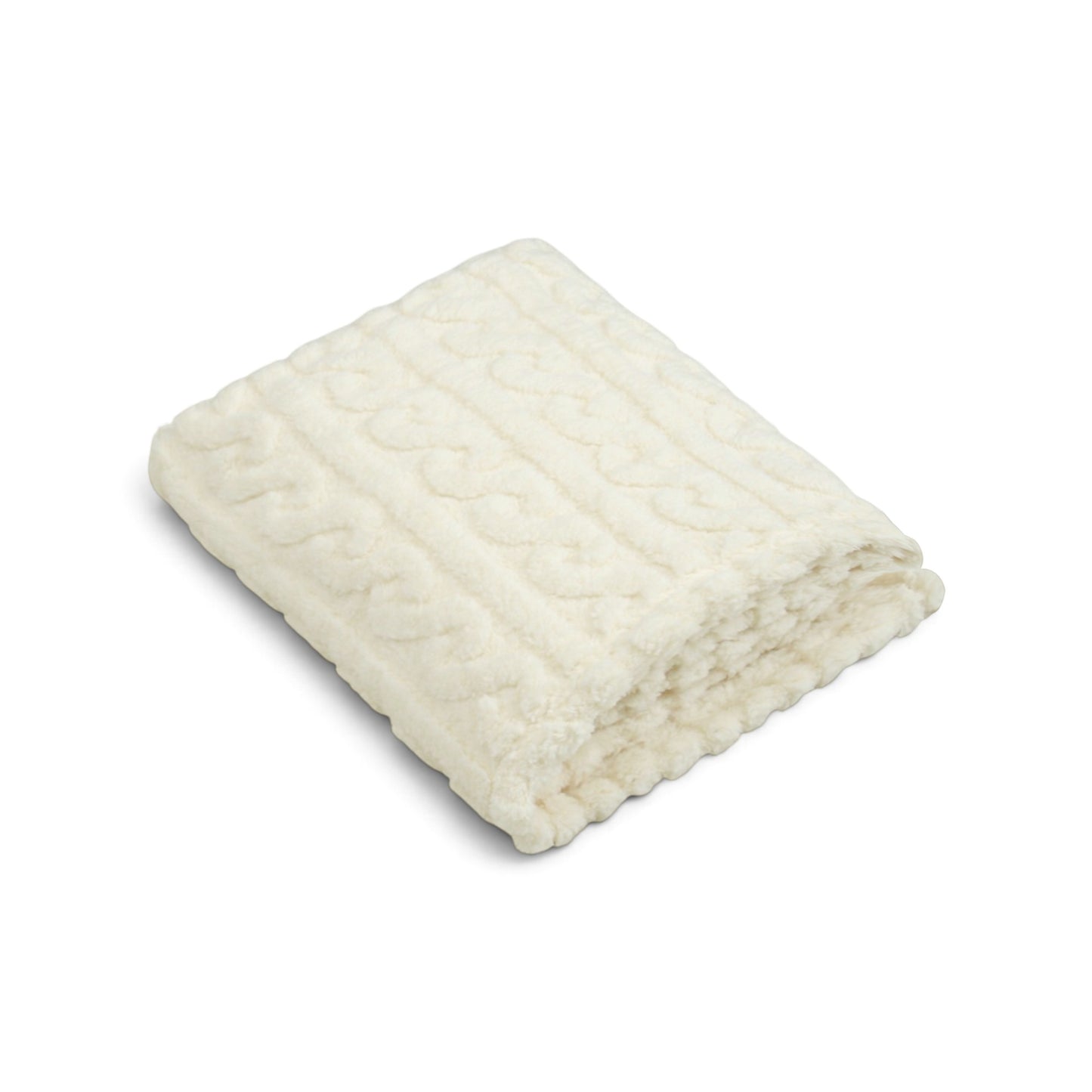 CREAM CABLE-KNIT TEXTURED COZY BLANKET