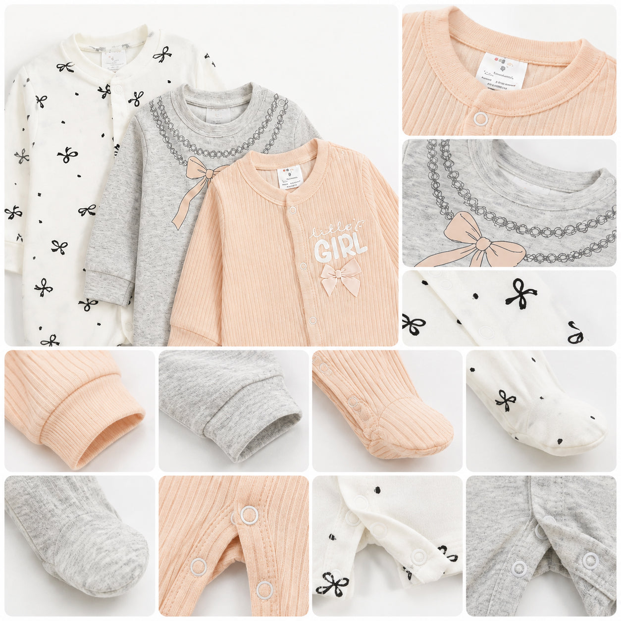 "LITTLE GIRL" SLEEP SUITS GIRLS PK-3