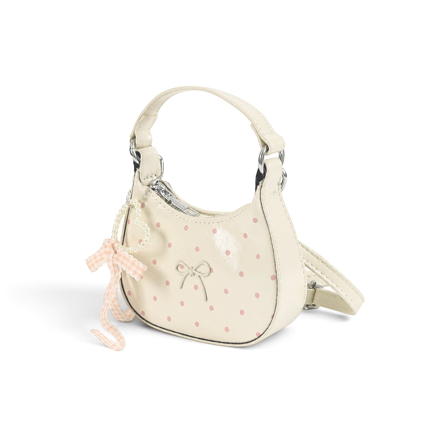 Whimsical White And Pink Polka Dot Mini Bag