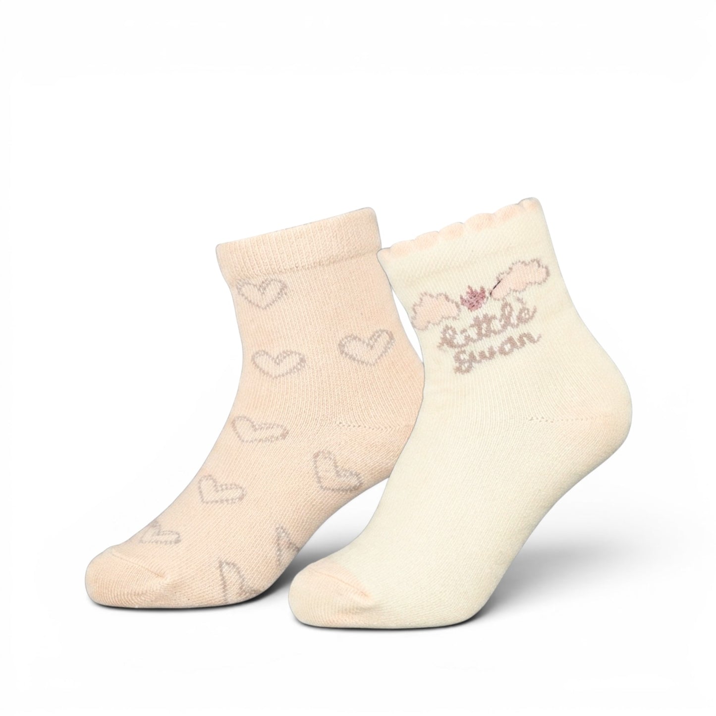 HEART-PATTERNED DUAL-TONE GIRL SOCKS PK-2