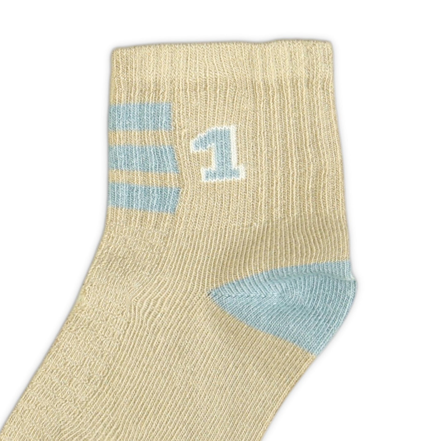 BEIGE STRIPED "1" ANKLE BOY SOCKS