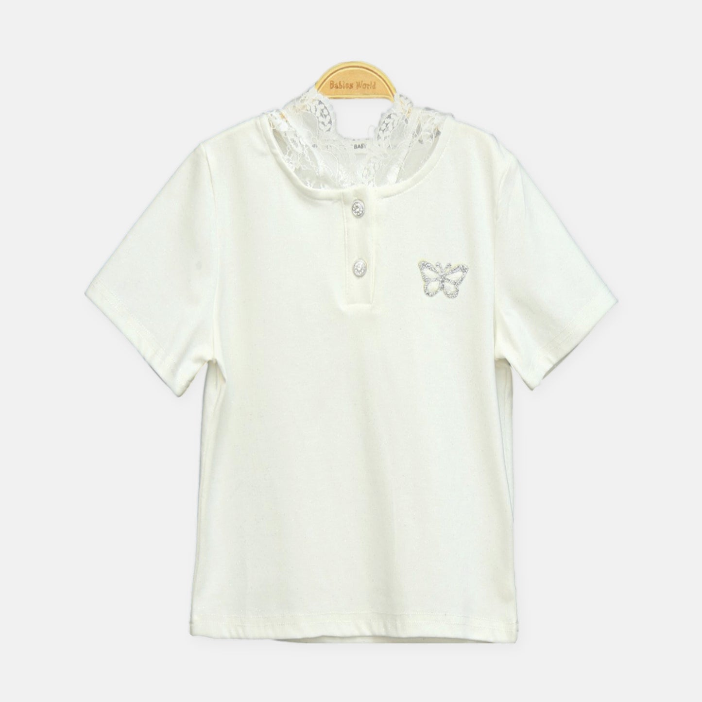 White Lace Collar Polo