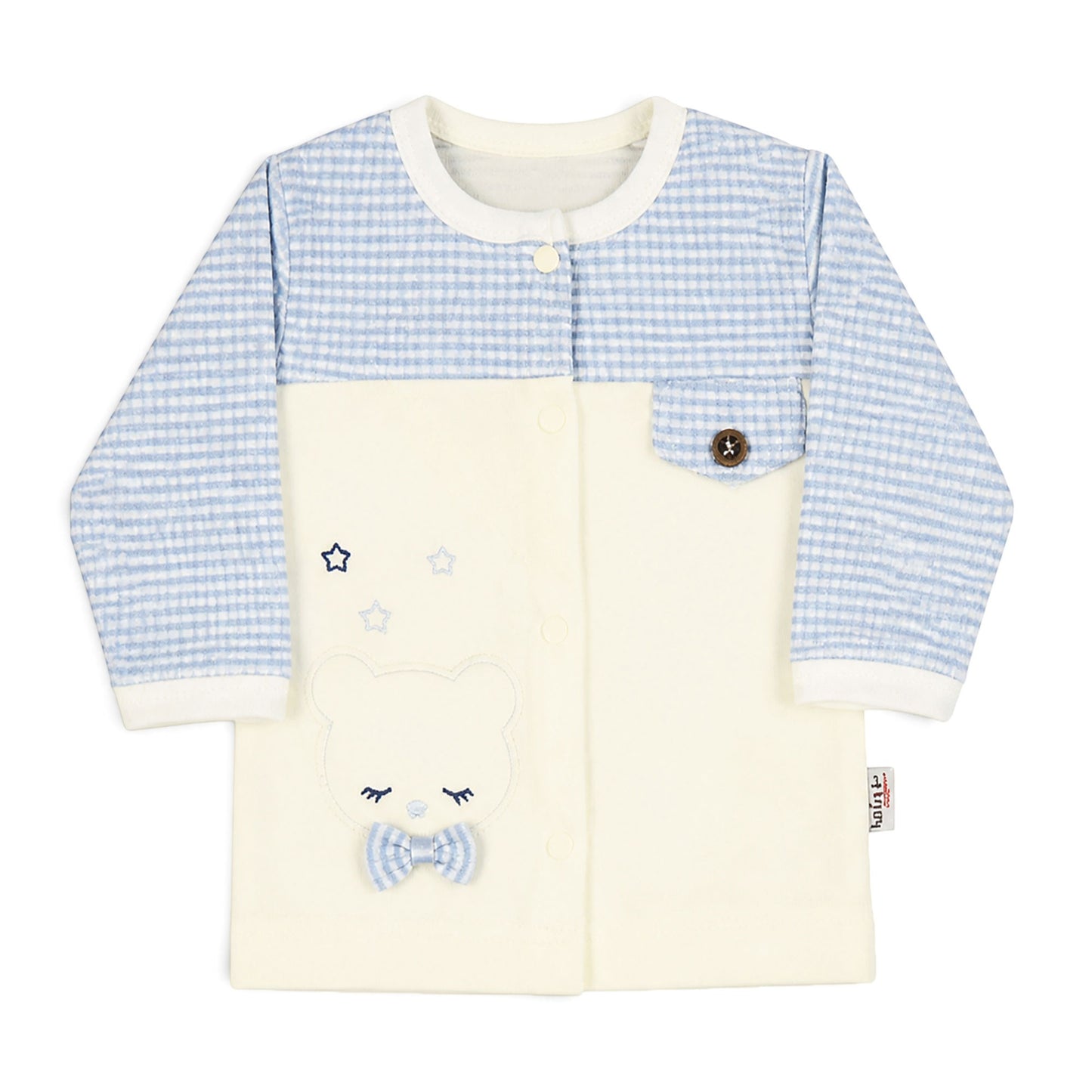 BLUE STRIPE AND CREAM TEDDY BEAR BABY BOY GIFT SET