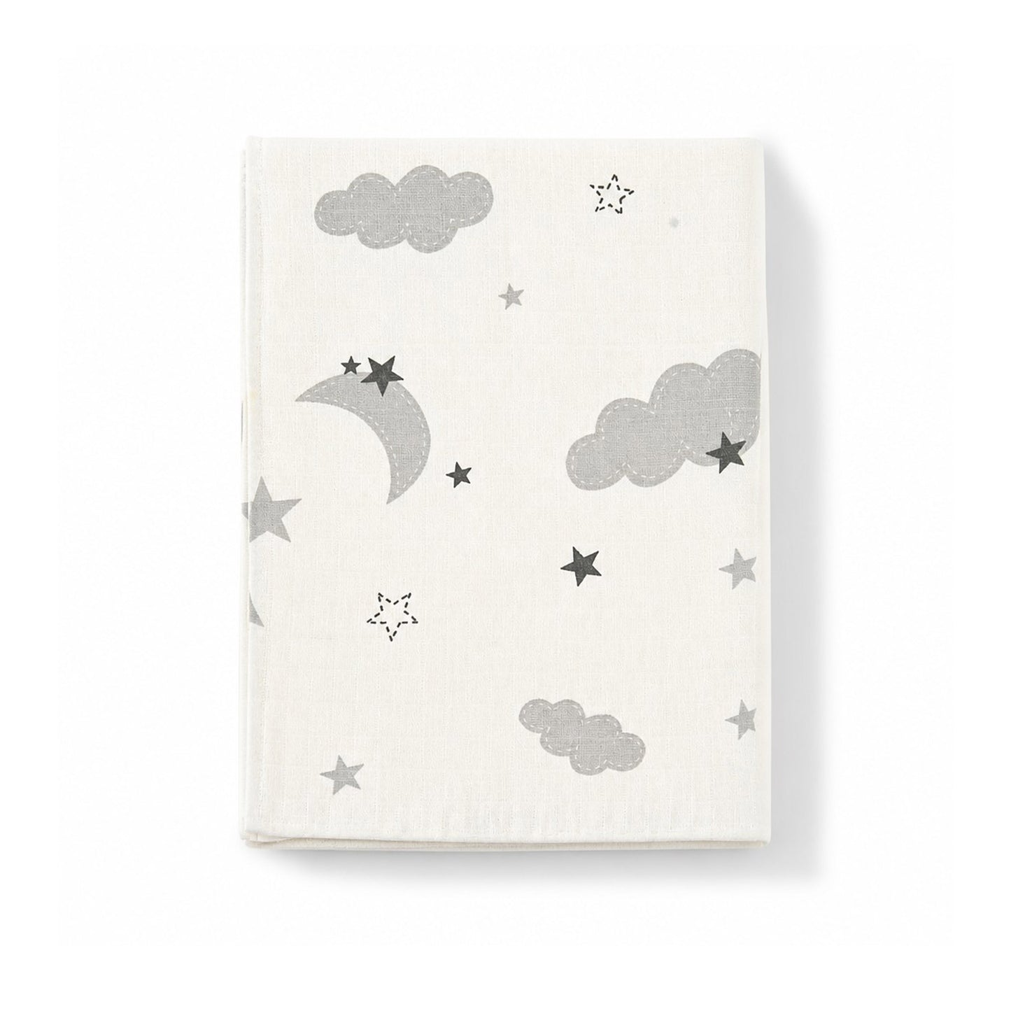 MUSLIN WRAPPING SHEET - GREY CLOUDS & STARS