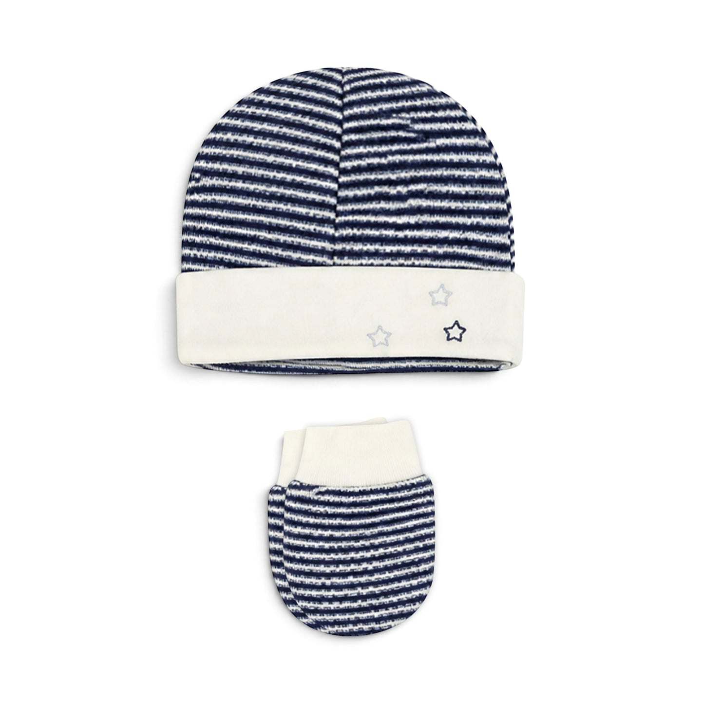NAVY STRIPE AND CREAM TEDDY BEAR BABY BOY GIFT SET