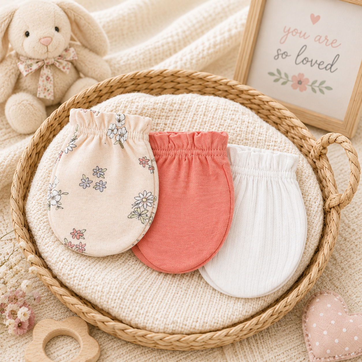 BEBE FAVOUR COTTON MITTENS PK-3