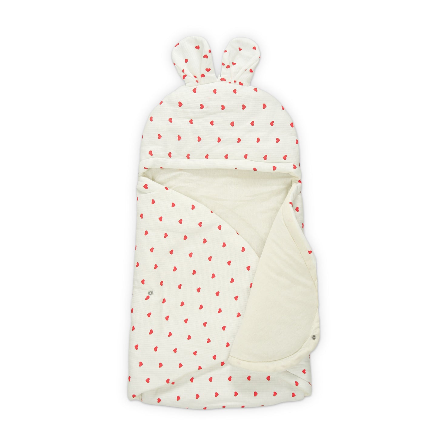 WHITE COTTON HOODED CARRY NEST WITH HEARTS