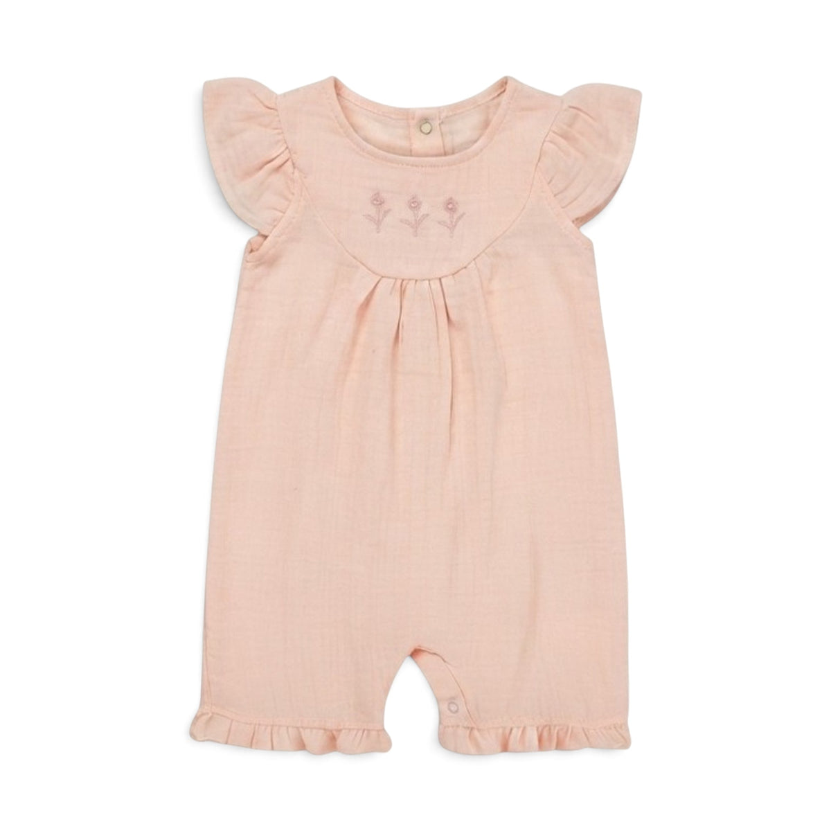 PEACH MUSLIN RUFFLE GIRL ROMPER