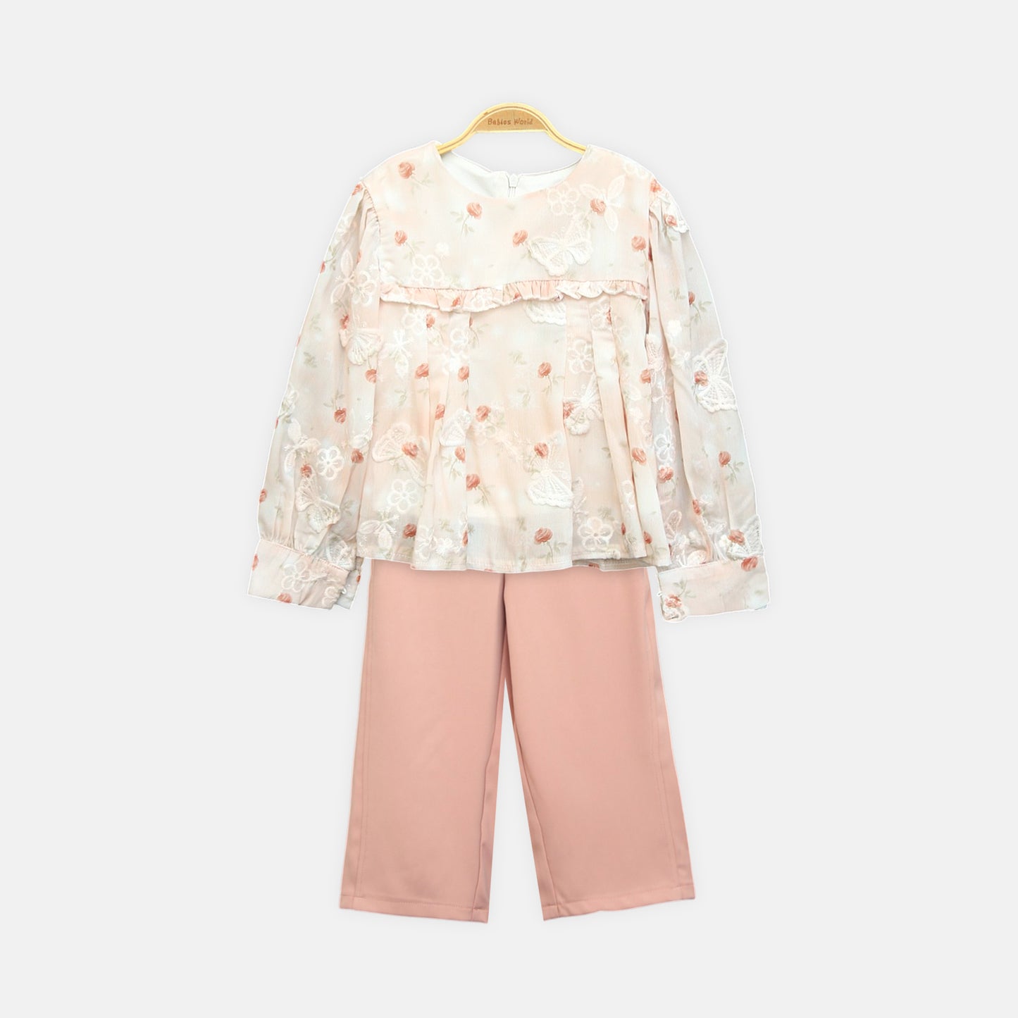 Peach Embroidered Pants Set