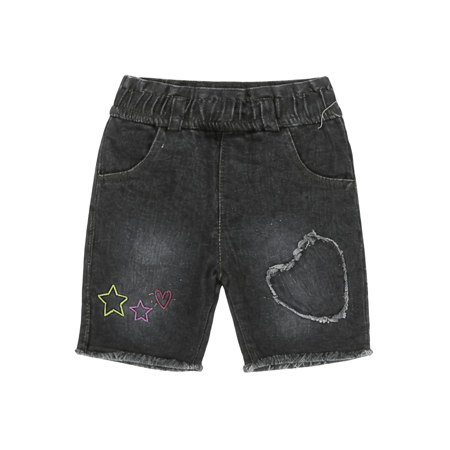 GREY WASH EMBROIDERED DENIM GIRL SHORT
