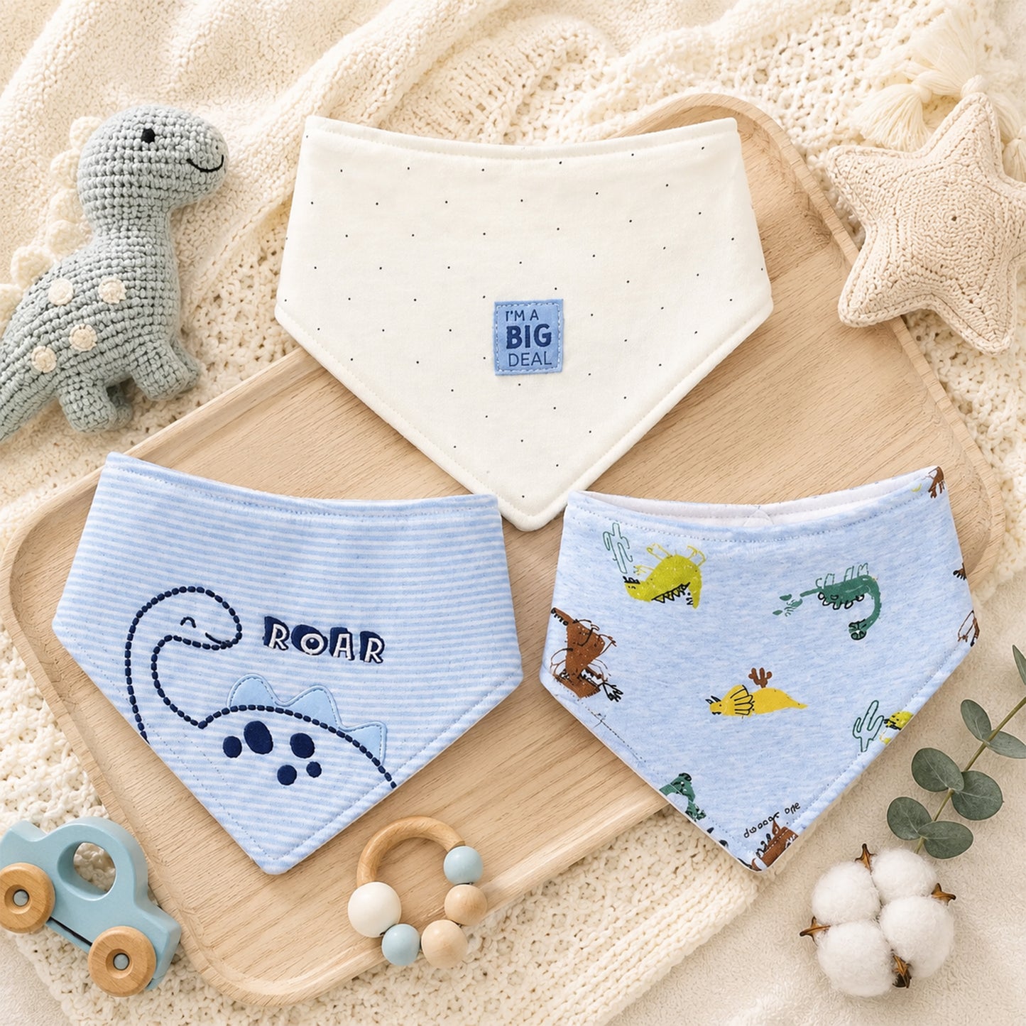 ROAR DINO PRINT BIBS BANDANA PK-3