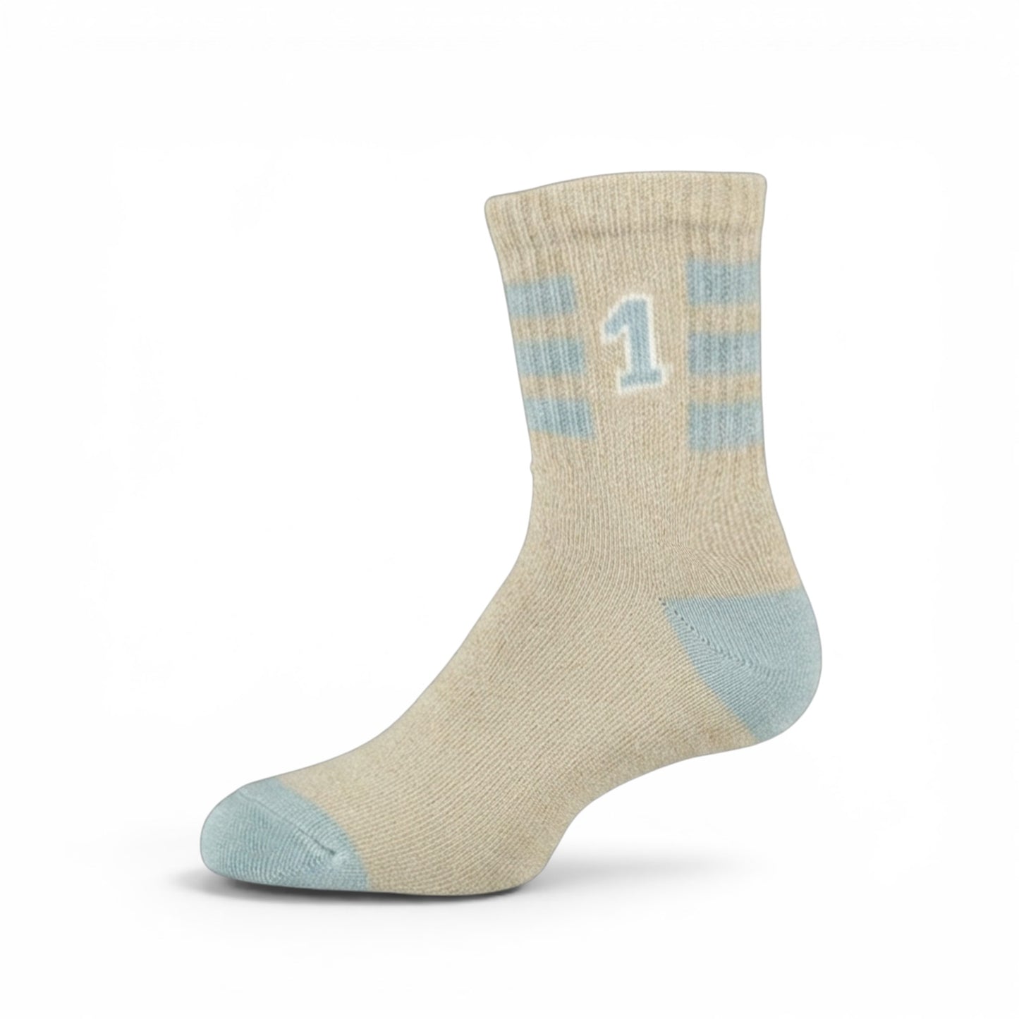 BEIGE STRIPED "1" ANKLE BOY SOCKS