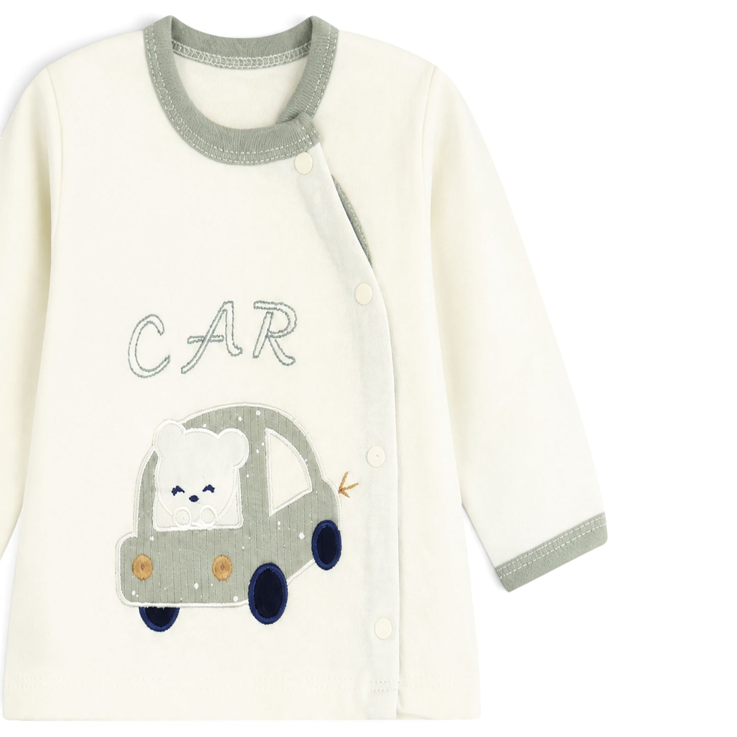 CREAM AND SAGE GREEN "CAR" BEAR BABY BOY GIFT SET