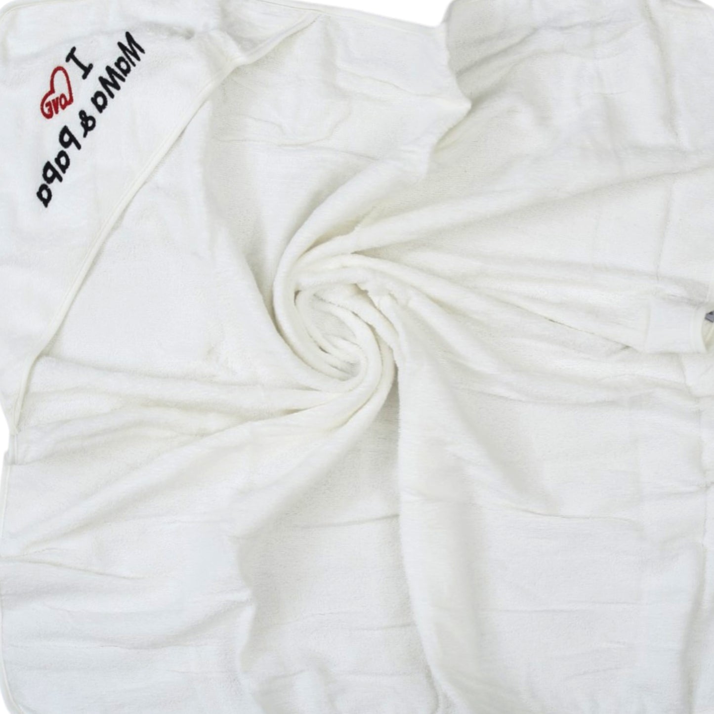 WHITE & RED HEART / "I LOVE MOM & PAPA" HOODED BATH TOWEL PK-2