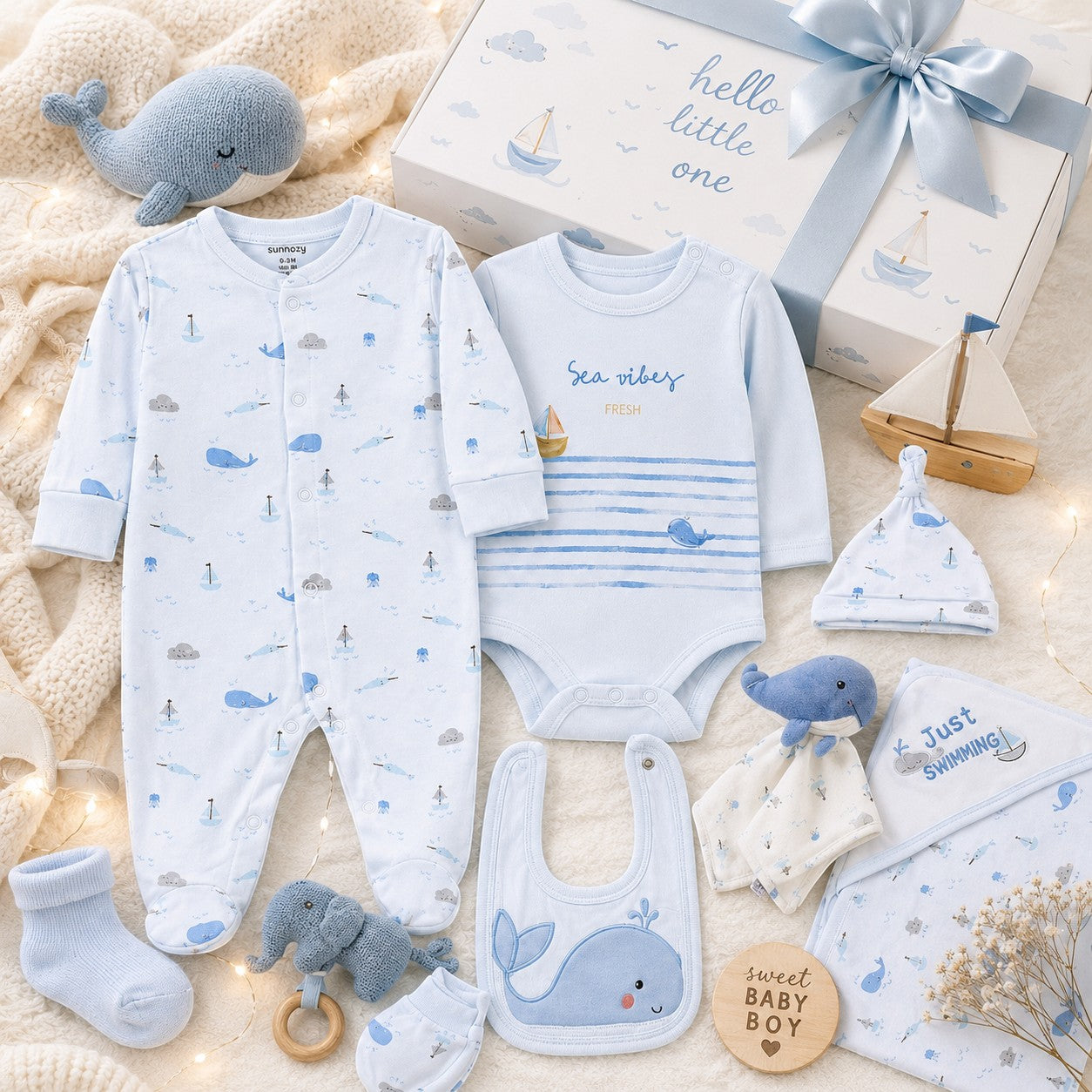 BLUE WHALE LAYETTE SET BOYS