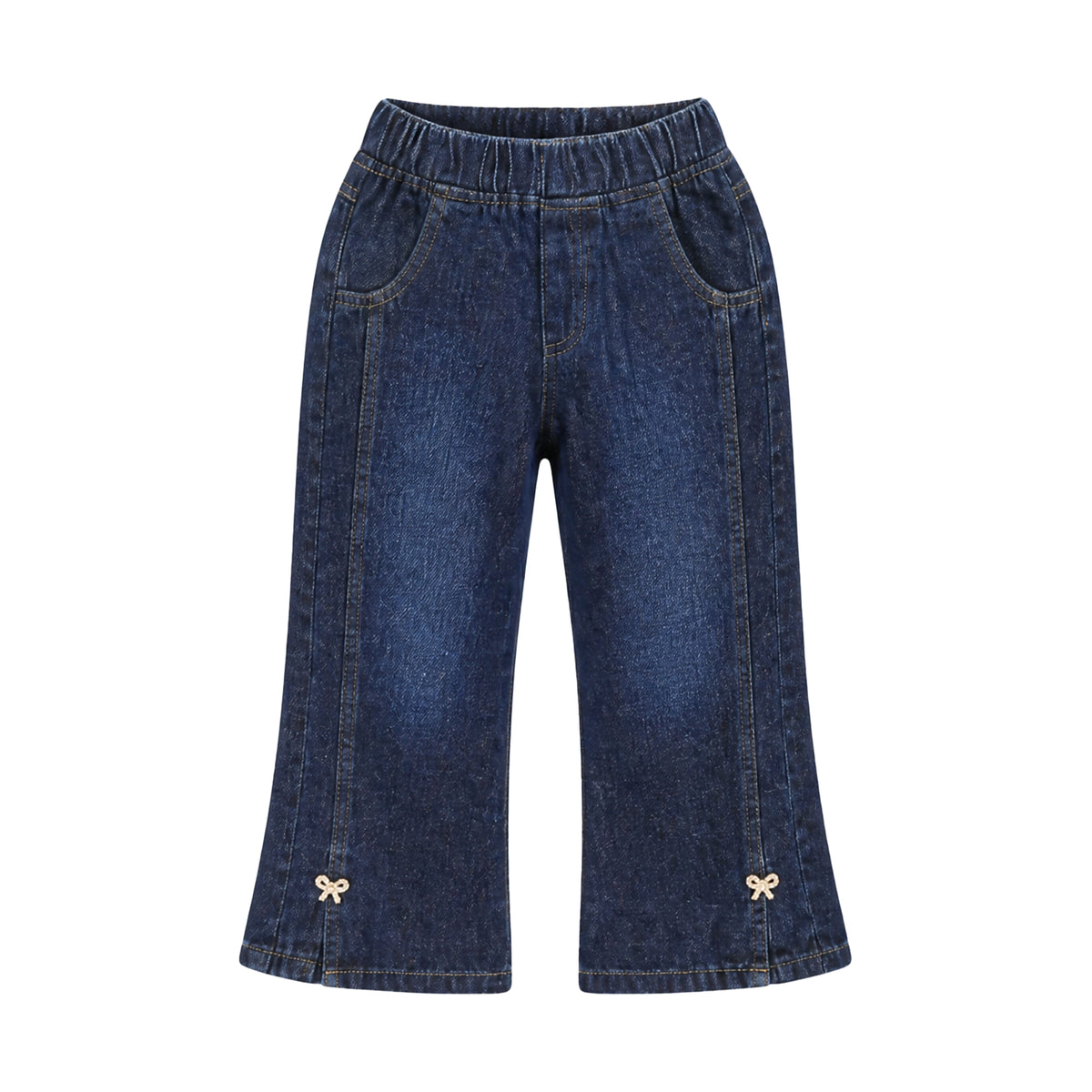 BABY GIRL DARK WASH DENIM JEANS WITH BOW ACCENT