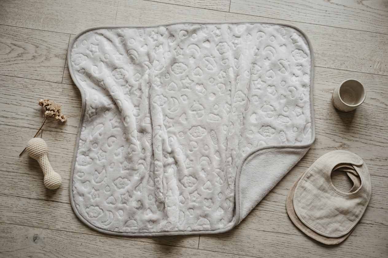 GREY BABY ICONS EMBOSSED BLANKET