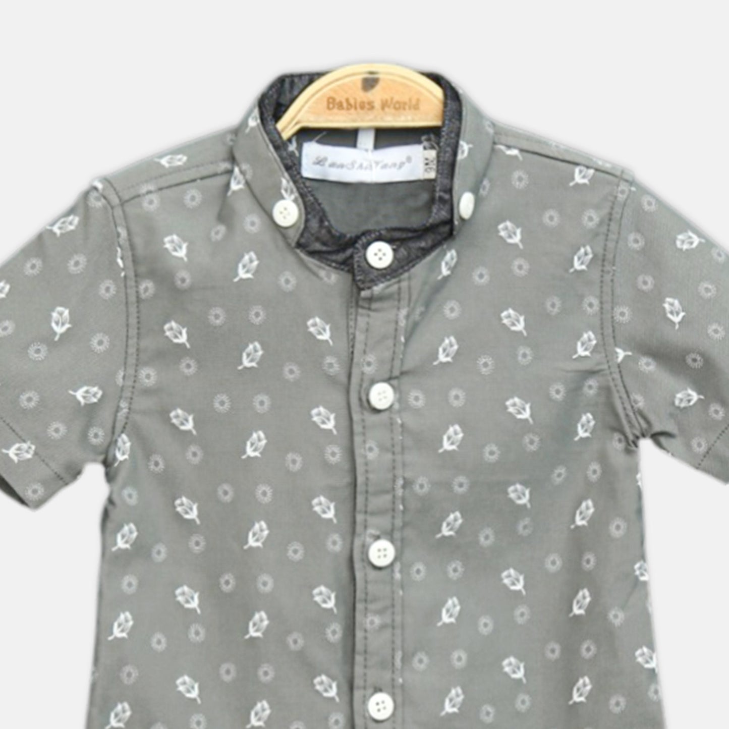 Grey Floral Mandarin Shirt