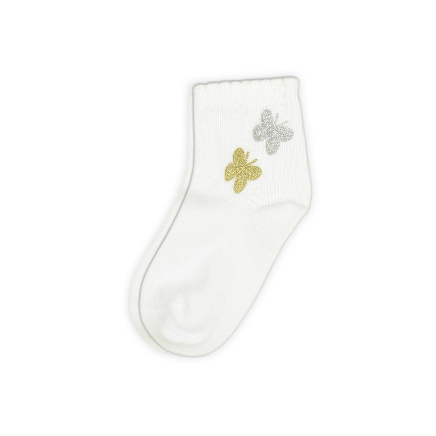 WHITE BUTTERFLY MOTIF GIRL SOCKS PK-2