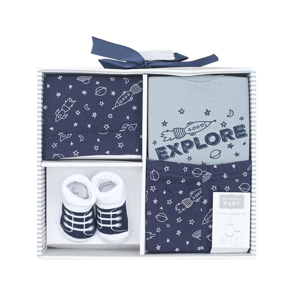 BABY BOY GIFT SET PK-4 NAVY BLUE & SAGE EXPLORE PRINTED