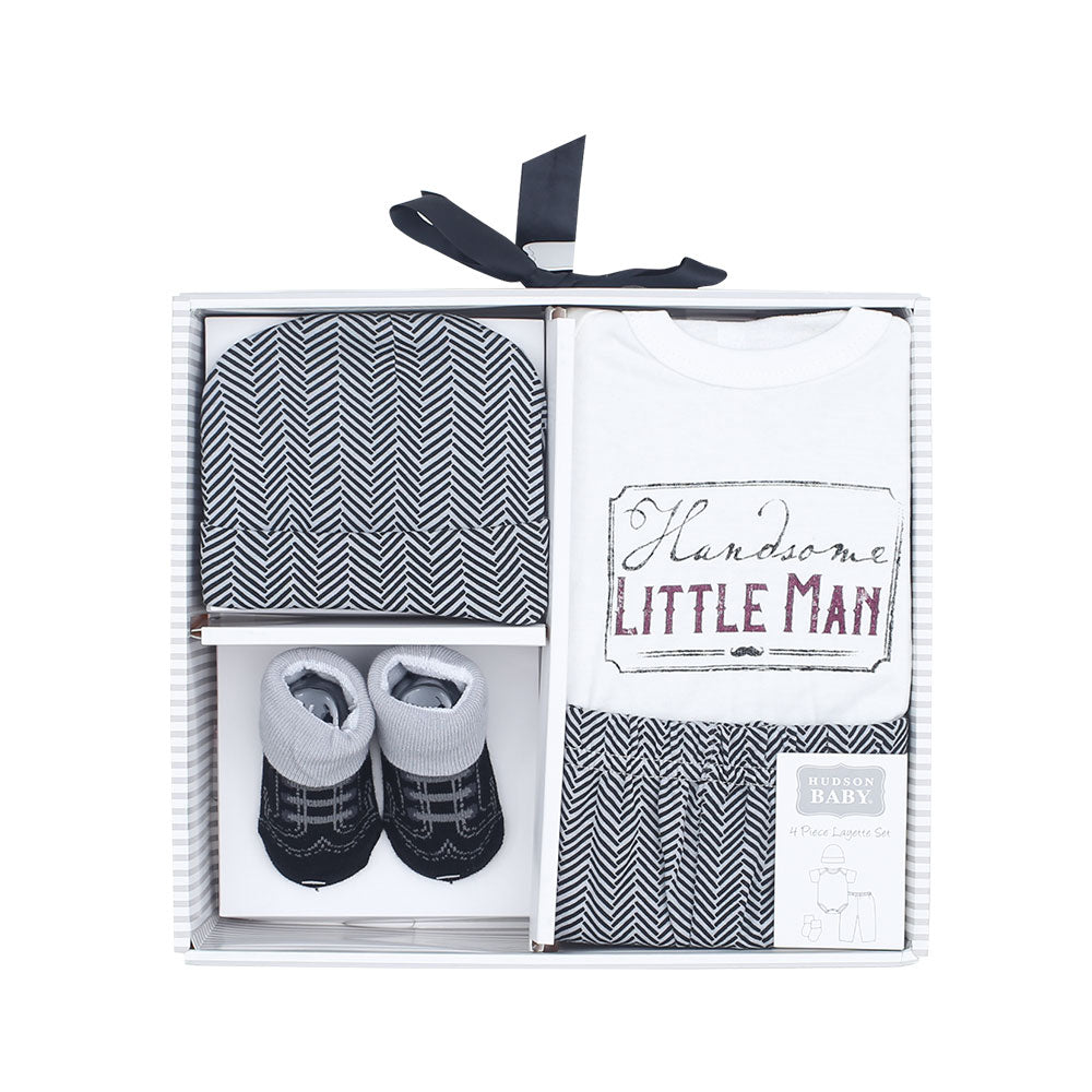 BABY BOY GIFT SET PK-4 WHITE HANDSOME LITTLE MAN