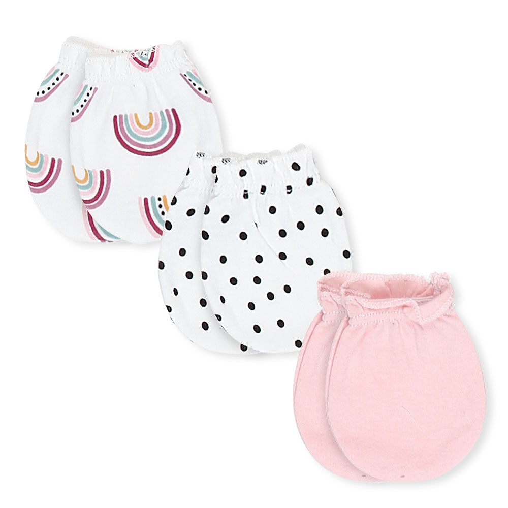 CAPS PK-5 & MITTENS PK-3 PINK HEARTS & RAINBOW