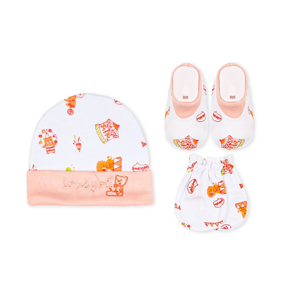 CAP SET PEACH CIRCUS TEDDY